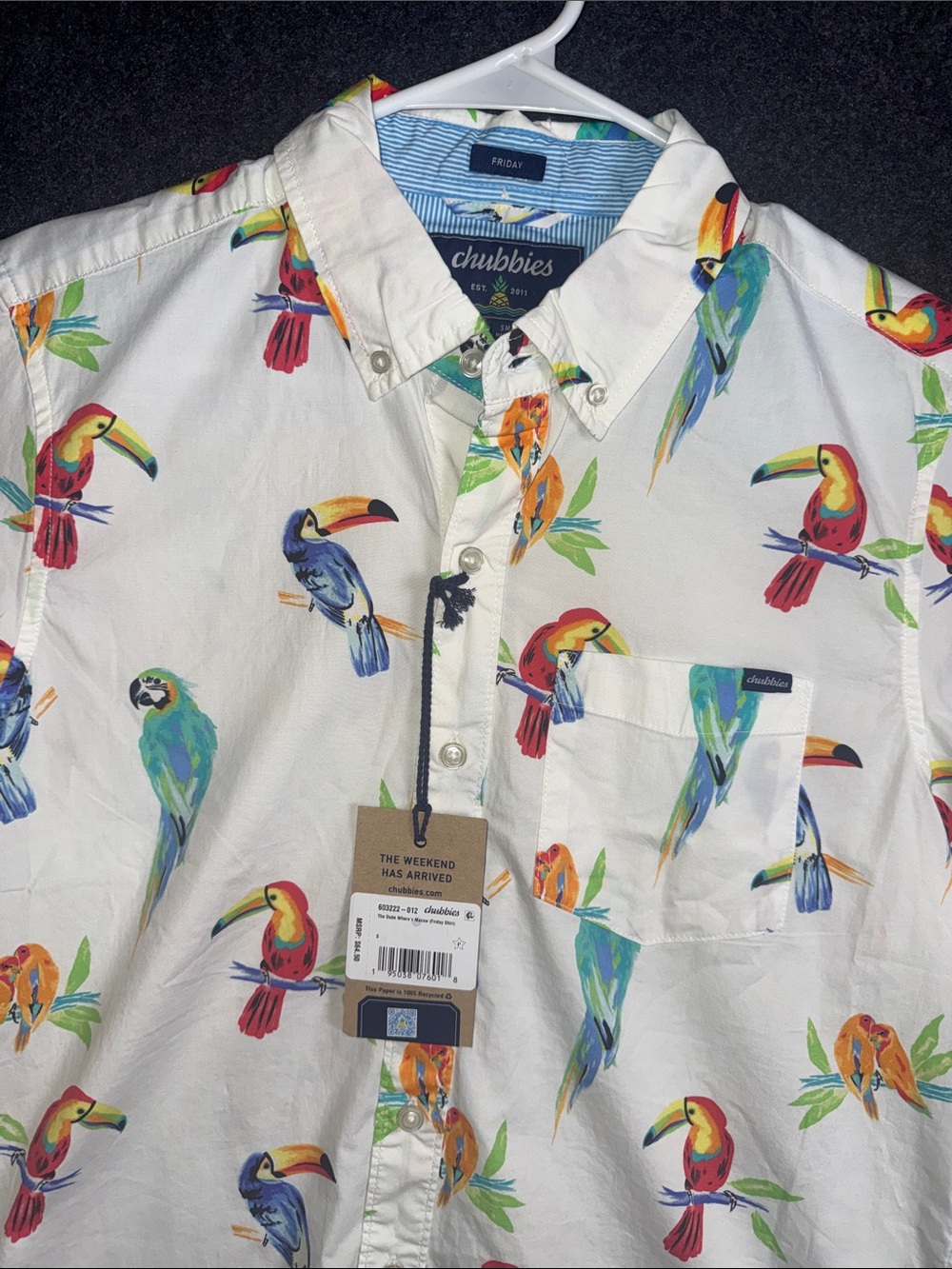 chubbies White Parrot Print Button-Down Shirt